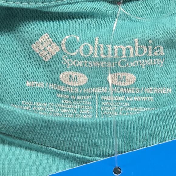 Columbia Men's Kujo‎ Graphic T-Shirt Size Medium Teal Blue Bear Sunrise - Picture 2 of 7